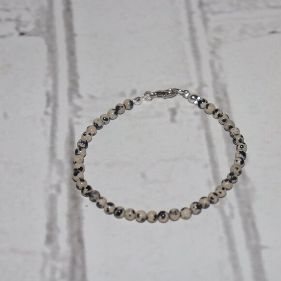 Dalmatian Jasper Beaded Bracelet | 7.5" | Silver Clasp | Natural Stone | NWoT - Picture 3 of 5